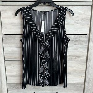 Banana Republic Black and White Pinstripe Ruffle V-Neck Camisole